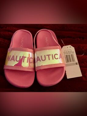 Nautica Kids Pink Iridescent Logo Slide Sandals